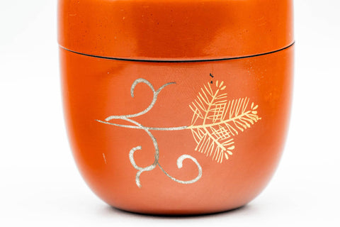 Japanese Natsume - Gold Floral Orange Lacquer Matcha Tea Canister - 100ml
