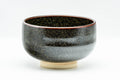 Japanese Matcha Bowl - Black Yellow Speckled Glazed Chawan - 250ml - side view