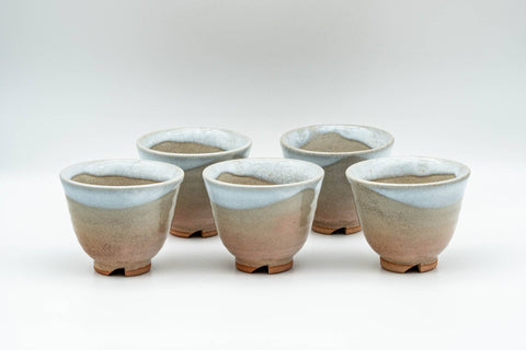Japanese Tea Set - Beige White Glazed Hagi-yaki Do-ake Kyusu Teapot with 5 Yunomi Teacups - Tezumi
