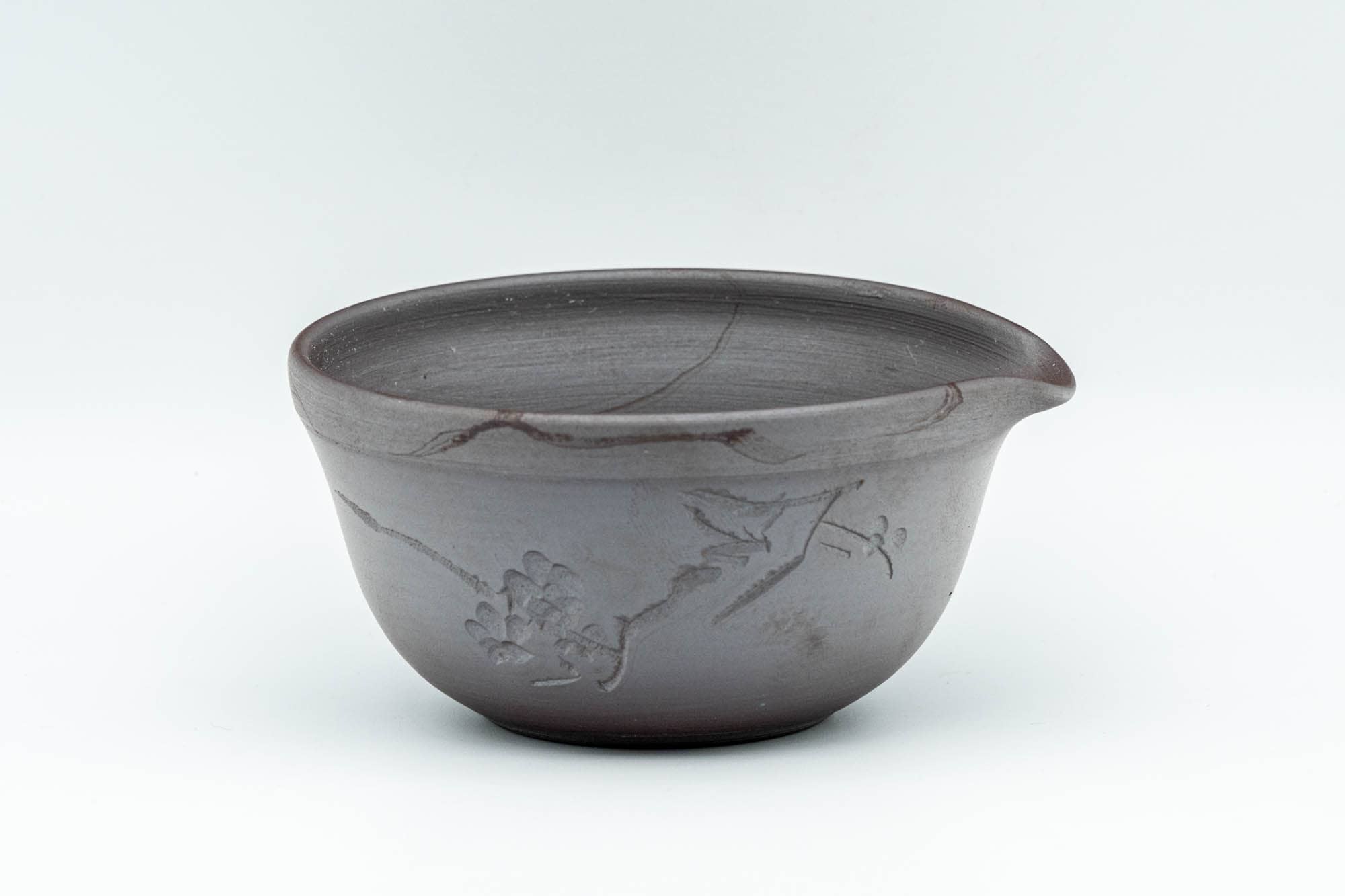 Japanese Tea Set - Engraved Banko-yaki Debeso Kyusu Teapot with Katakuchi Water Cooler and 2 White Inner-Glazed Yunomi Teacups - Tezumi