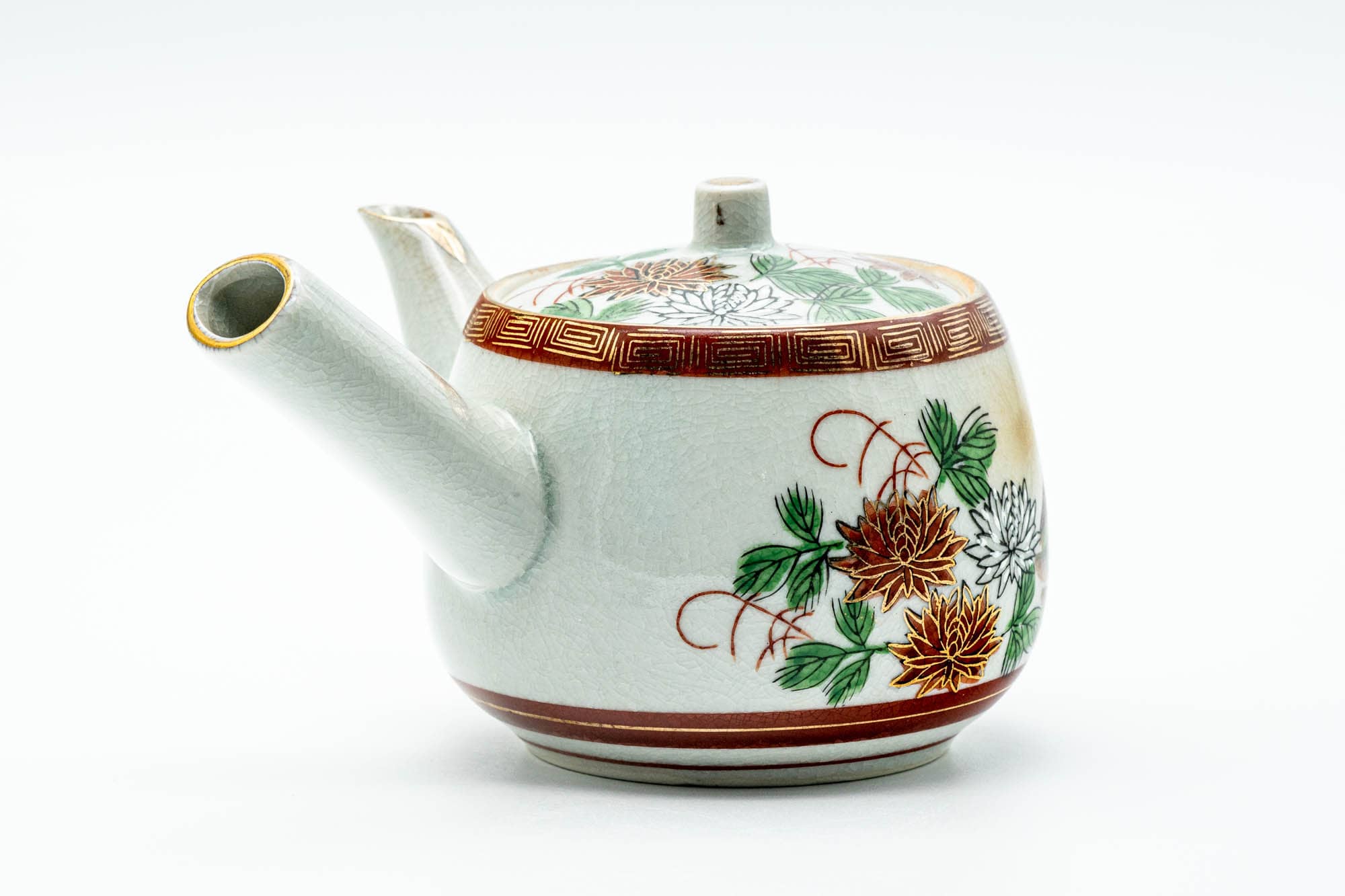 Japanese Tea Set - Floral Birds Kutani-yaki Kyusu Teapot and Lidded Yunomi