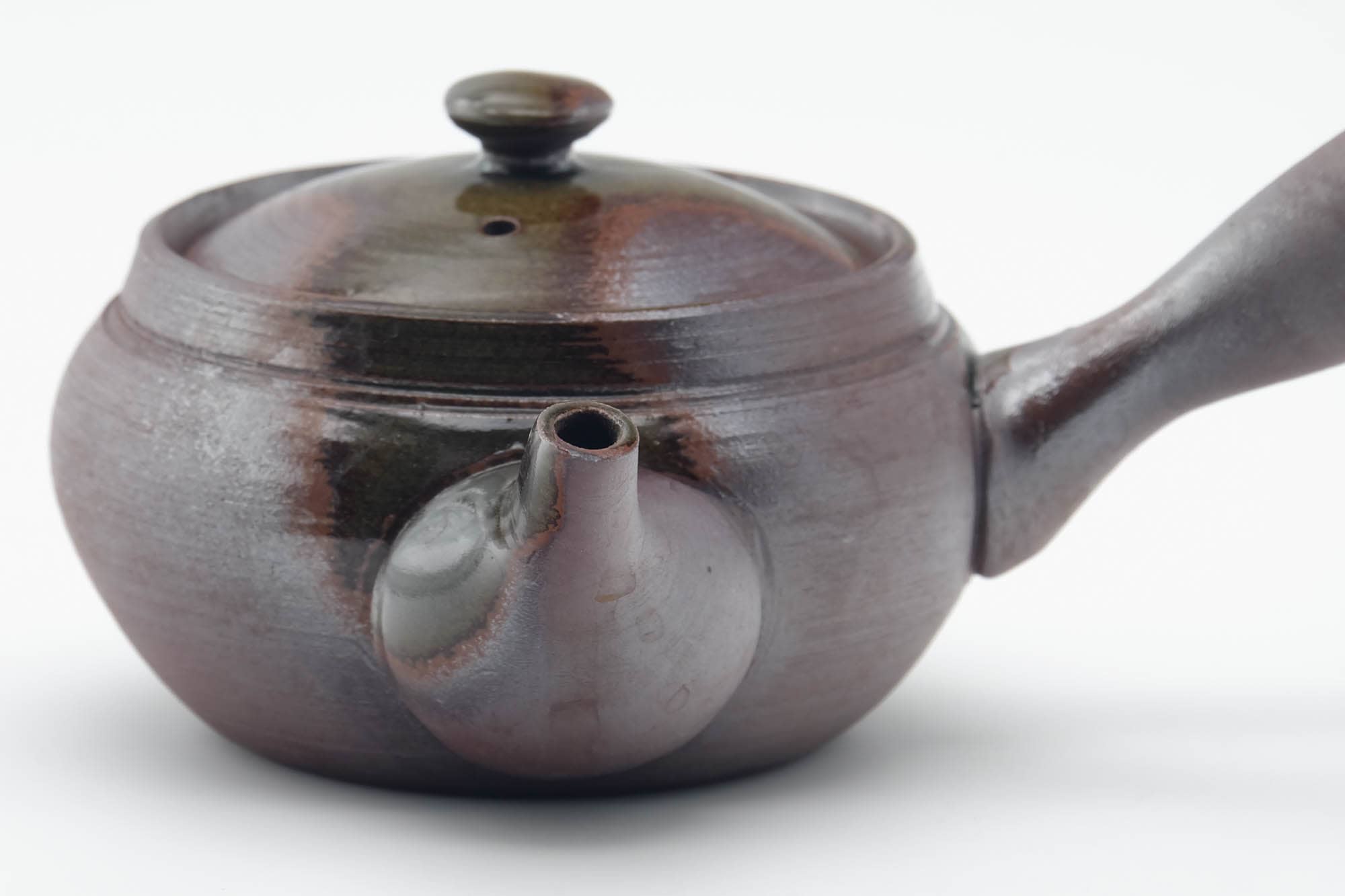 Japanese Kyusu - Ash Green Glazed Purple Banko-yaki Mesh Filter Teapot - 200ml