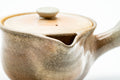 Japanese Kyusu - Weathered Beige Glazed Hagi-yaki Ceramic Filter Teapot - 240ml - three-quarter view showing the spout and beige glaze
