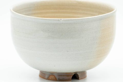 Tezumi — Japanese Matcha Bowl - Beige Grey Glazed Wan-nari Chawan - 350ml — tipped to show the interior