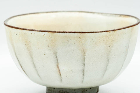 Tezumi — Japanese Matcha Bowl - Milky White Glazed Faceted Chawan - 250ml — tipped to show the interior