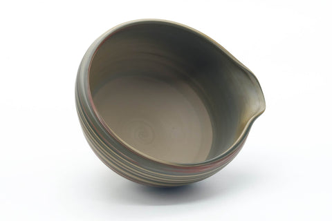 Tezumi — Japanese Katakuchi - Green Nerikomi Handleless Yuzamashi - 245ml — tipped to show the interior