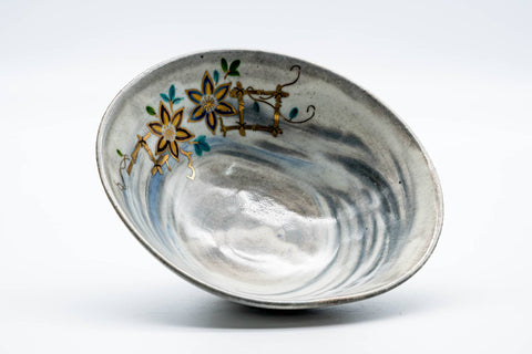 Tezumi — Japanese Matcha Bowl - Floral Brush Glazed Summer Chawan - 100ml — three-quarter view