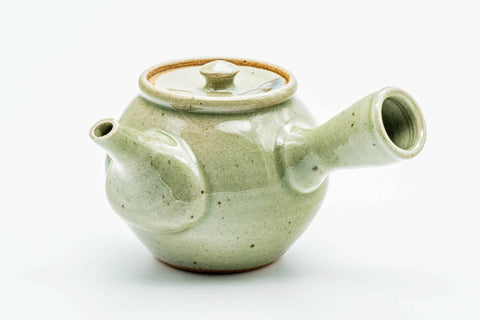 Japanese Kyusu - Abstract Sage Green Glazed Karatsu-yaki Ceramic Filter Teapot - 300ml