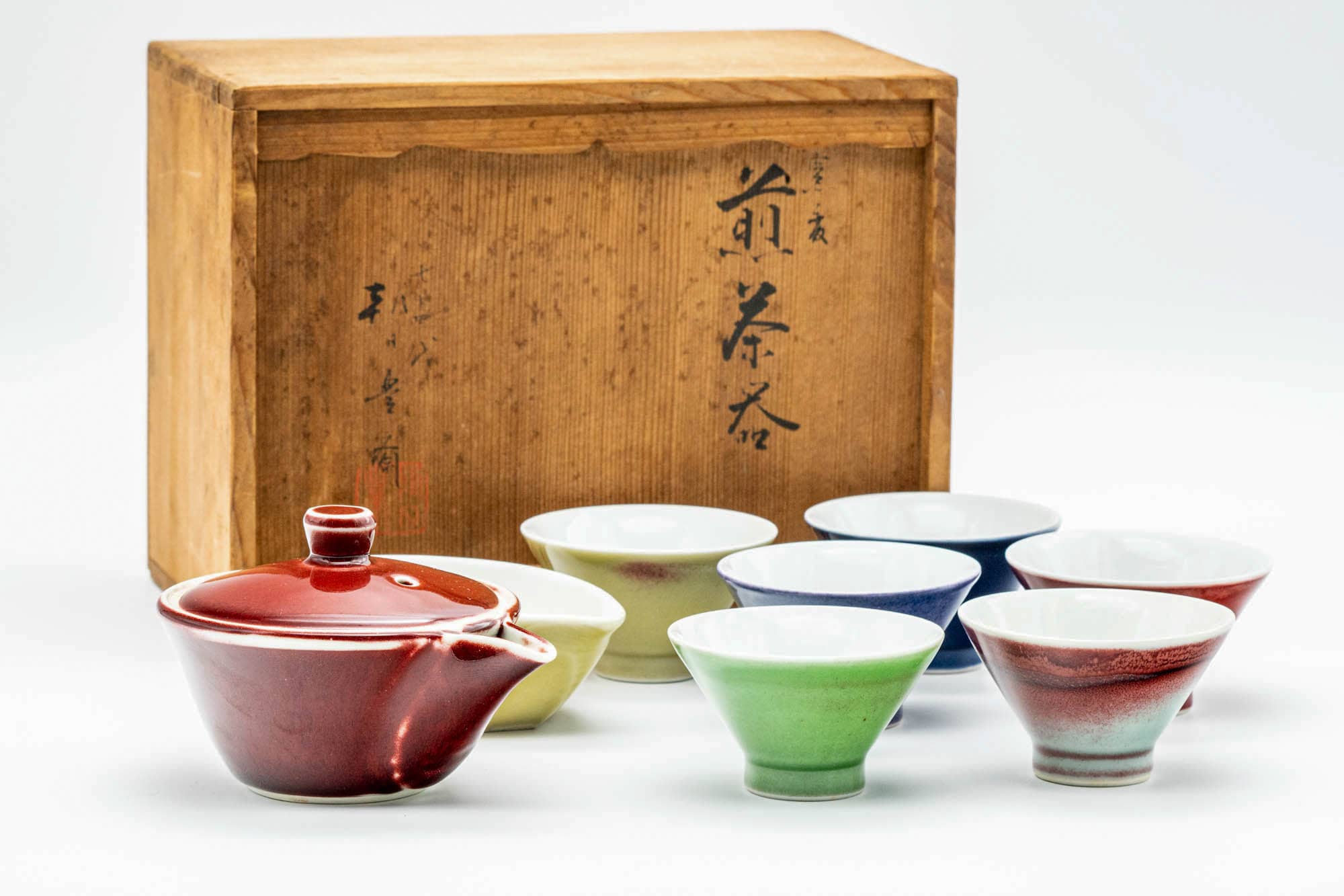 Japanese Tea Set - 朝日焼 Asahi-yaki - Houhin Teapot - Katakuchi Water Cooler - 6 Guinomi Teacups