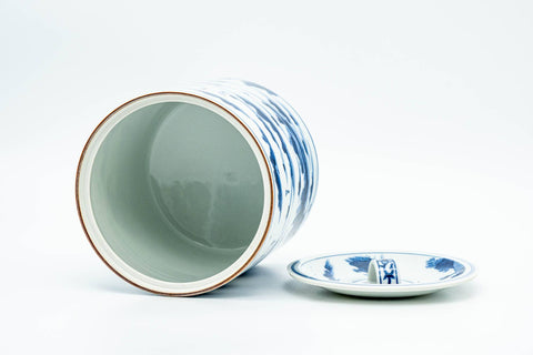 Japanese Mizusashi - Blue Mountainous Arita-yaki Tsutsu-gata Fresh Water Container - 1100ml