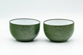 Japanese Teacups - Pair of Green Ryokudei Tokoname-yaki Yunomi - 120ml - side view of the two green teacups upright