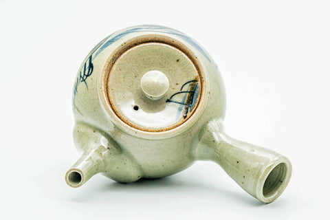 Japanese Kyusu - Abstract Sage Green Glazed Karatsu-yaki Ceramic Filter Teapot - 300ml
