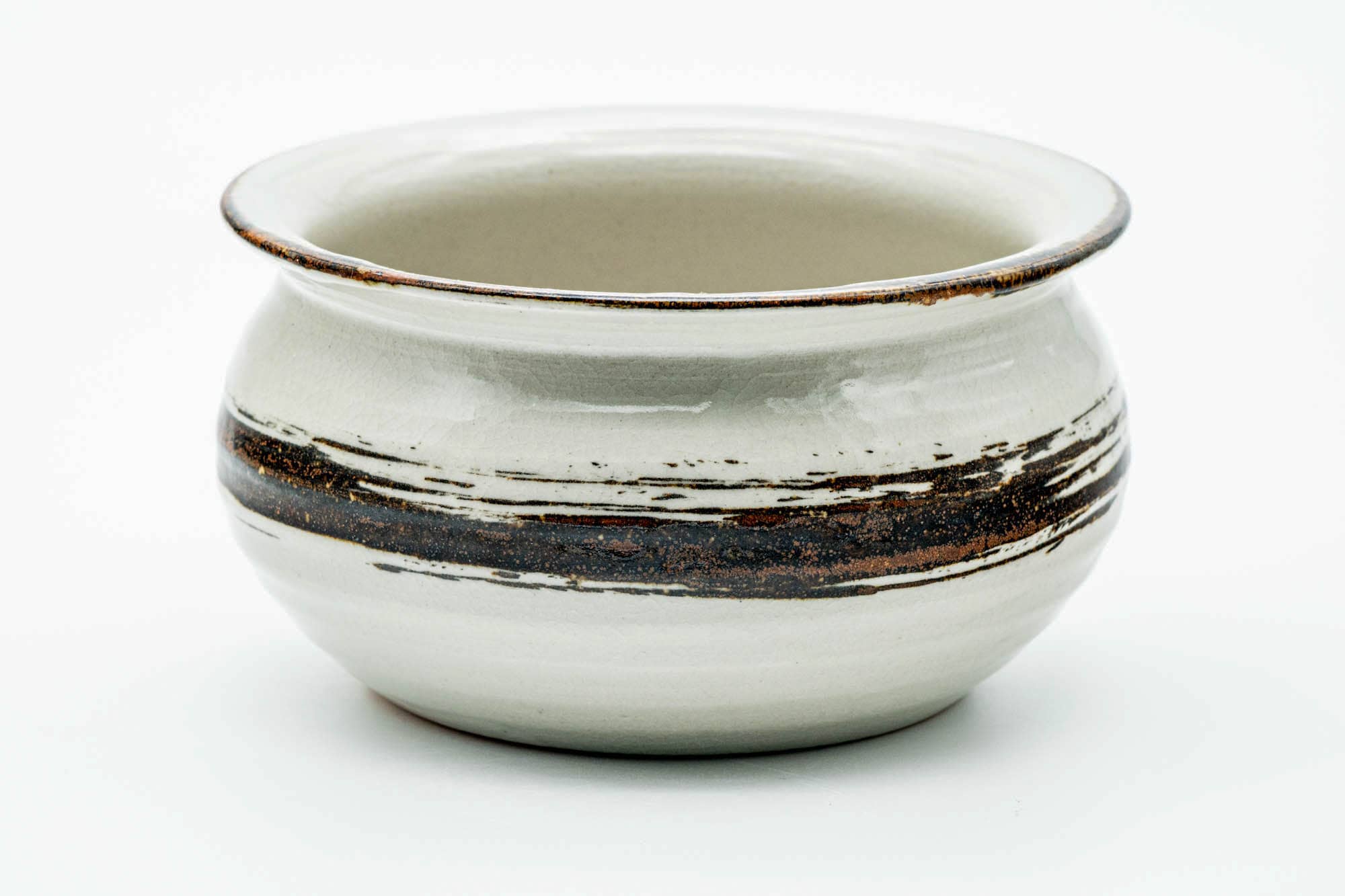 Japanese Kensui - White Brown Hakeme Glazed Water Bowl - 500ml