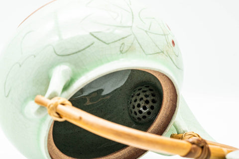 Japanese Dobin - Grapevine Green Celadon Glazed Debeso Teapot - 450ml
