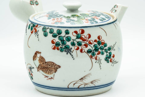 Tezumi — Japanese Kyusu - Birds and Flowers Arita-yaki Debeso Teapot - 360ml — closeup of the decoration