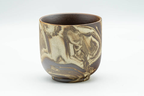 Japanese Teacup - Beige Brown Marbled Yunomi - 110ml - front view of the teacup