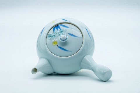 Japanese Kyusu - White Blue Floral Arita-yaki Porcelain Filter Teapot - 300ml