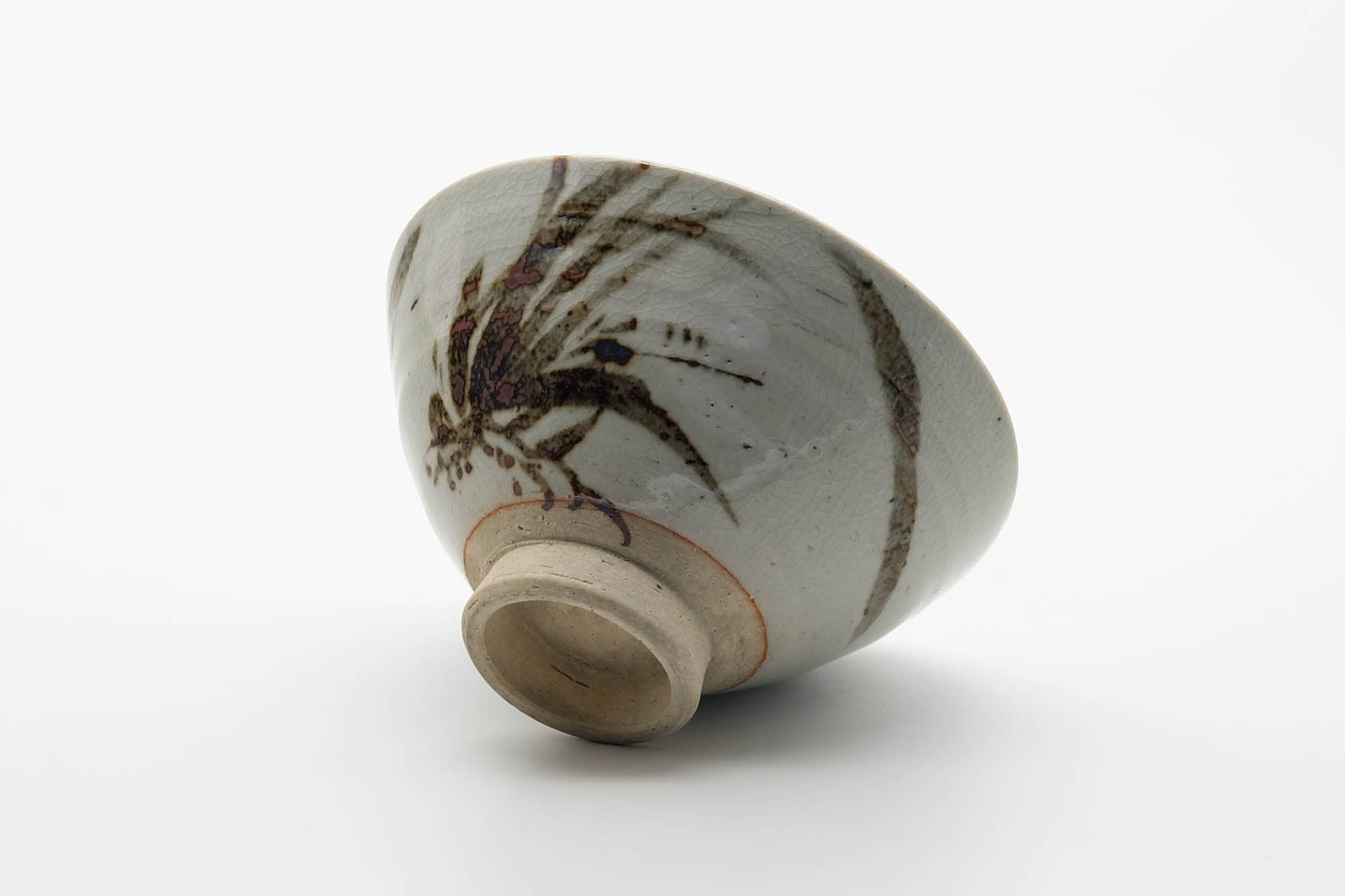 Japanese Matcha Bowl - Grey Glazed Long Grass Decorated Chawan - 330ml