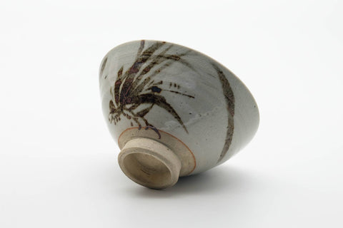 Tezumi — Japanese Matcha Bowl - Grey Glazed Long Grass Decorated Chawan - 330ml — top-down view of the interior