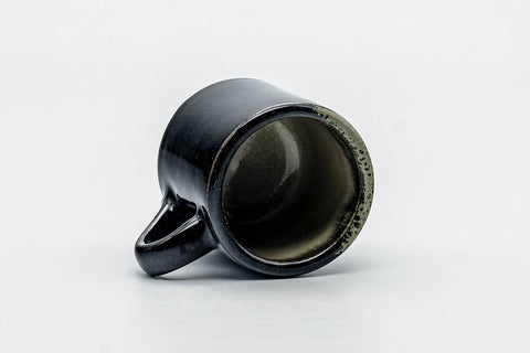 Tezumi — Japanese Teacup - Black Beige Drip-Glazed Ushirode Yunomi - 100ml — top-down view of the interior