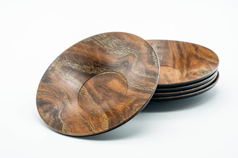 Japanese Chataku - Set of 5 Woodgrain Black Lacquered Tea Saucers