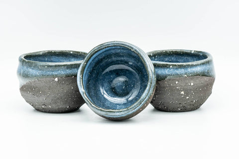 Japanese Teacups - Set of 3 Blue Celadon Snowflake Glazed Stoneware Guinomi - 60ml - Tezumi