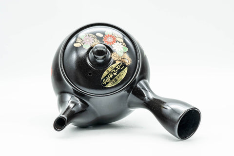 Japanese Kyusu - Floral Black Kurodei Tokoname-yaki Teapot - 400ml - Tezumi