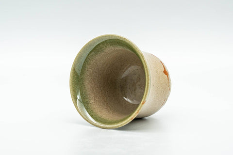 Japanese Teacups - Set of 5 Beige Green Glazed Guinomi - 40ml - inverted cup showing the foot and base