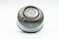 Japanese Teacup - Grey Milky White Drip-Glazed Guinomi - 50ml - cup tipped to show the base and maker's mark