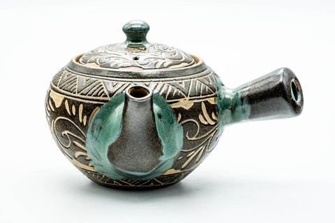 Japanese Tea Set - Floral Geometric Large Kyusu Teapot with 2 Yunomi Teacups