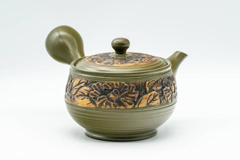 Japanese Kyusu - Green Floral Tokoname-yaki Nozomi Teapot - 200ml - Tezumi