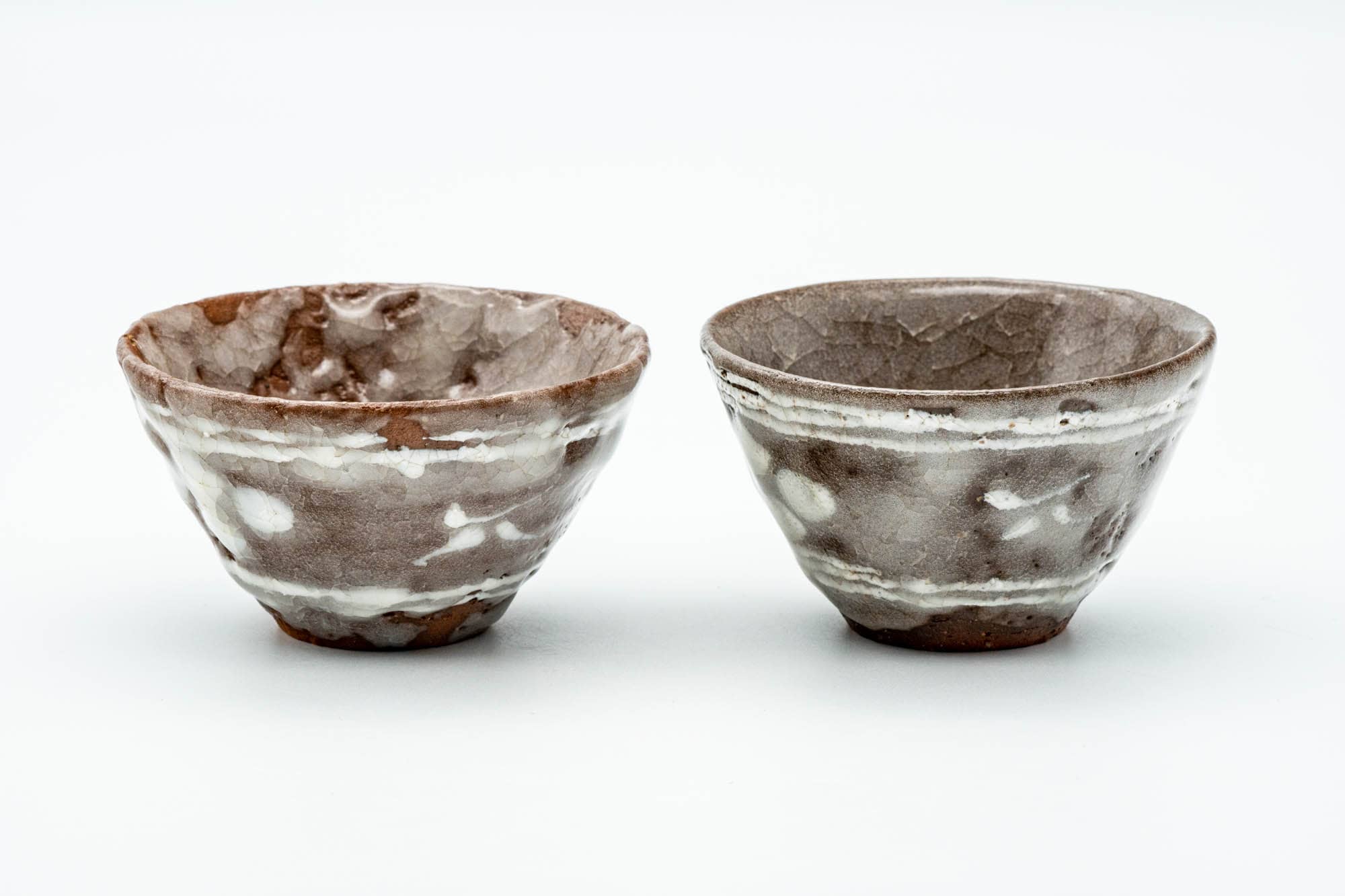 Japanese Teacups - Pair of Milky White Floral Glazed Yunomi - 100ml