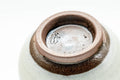 Japanese Teacup - Floral Grey Glazed Guinomi - 50ml - close-up of the unglazed base and footring
