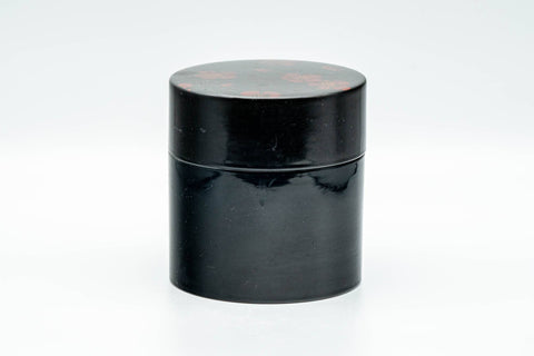Japanese Chazutsu - Red Blossoms Black Plastic Tea Canister - 300ml - Tezumi