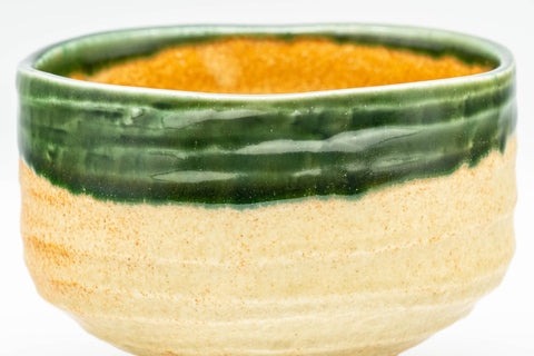 Japanese Matcha Bowl - Beige Green Hantsutsu-gata Chawan - 450ml - Tezumi
