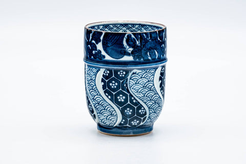 Japanese Teacup - Blue Wavy Geometric Arita-yaki Yunomi - 200ml
