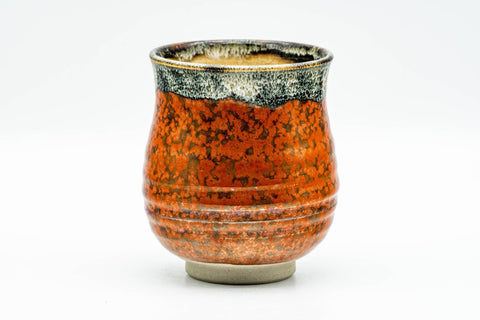 Japanese Teacup - Red Speckled Hare's Fur Glazed Yunomi - side angle view
