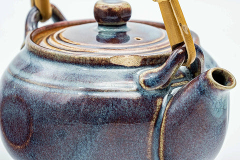 Japanese Dobin - Blue Purple Glazed Top-Handled Ceramic Filter Teapot - 340ml