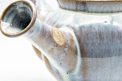 Japanese Kyusu - Large Blue Hare's Fur Glazed Debeso Teapot - 550ml - side view showing the stub side handle