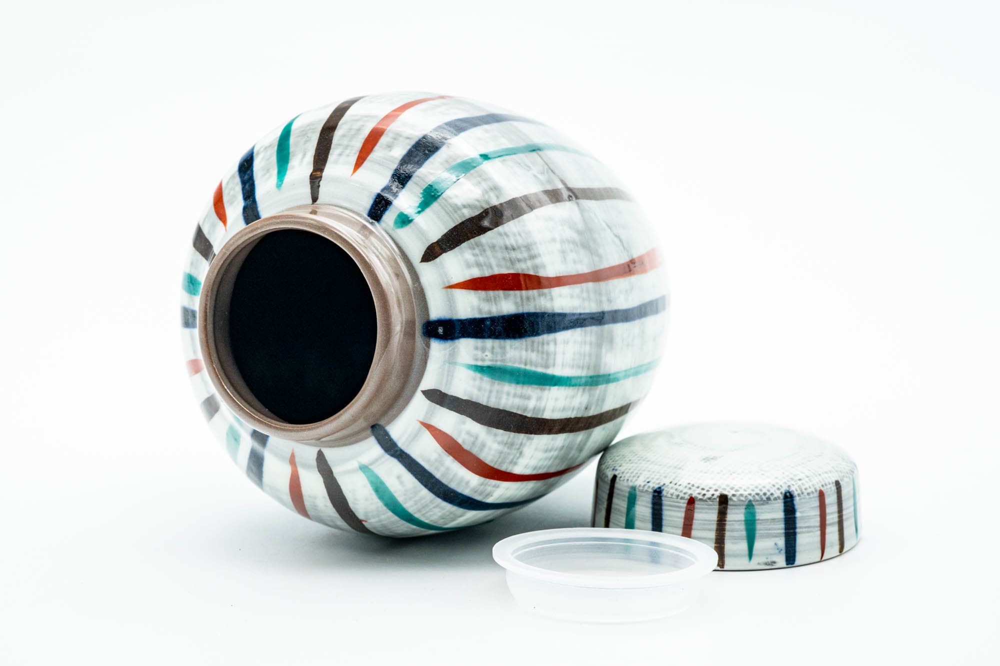 Japanese Chatsubo - Striped Brush Stroke Glazed Tea Canister - 200ml