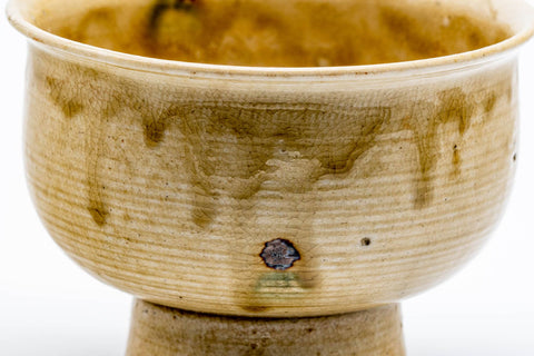 Japanese Matcha Bowl - Crazed Drip-Glazed Yellow Bajyohai Chawan - 300ml