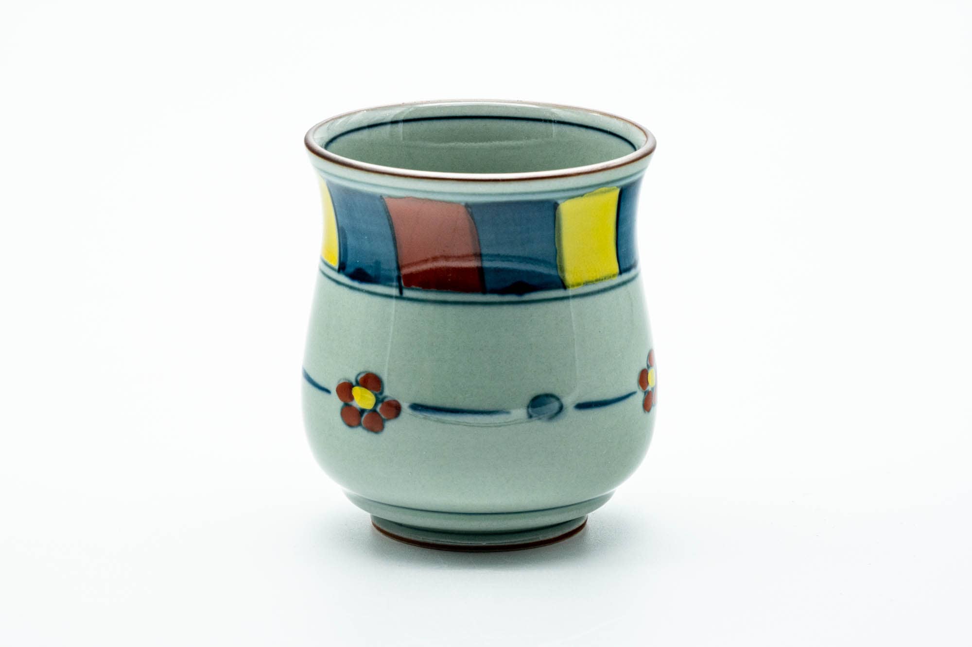 Japanese Teacup - Blue Floral Geometric Tulip-shaped Arita-yaki Yunomi - 150ml