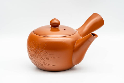 Japanese Tea Set - Floral Engraved Tokoname-yaki Kyusu Teapot with 5 Yunomi Teacups