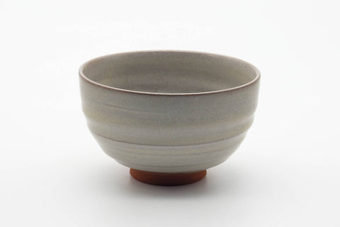Tezumi — Japanese Matcha Bowl - Milky Grey White Glazed Spiraling Kiyomizu-yaki Chawan - 400ml — front view from another angle