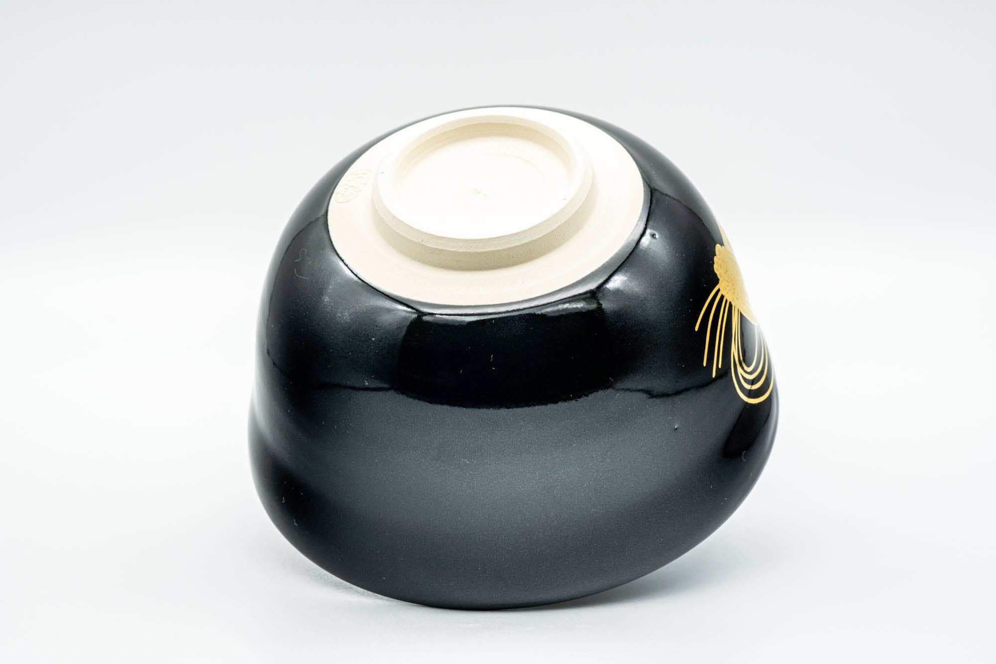 Japanese Matcha Bowl - Black Gold Glazed Geometric Komogai-nari Kyo-yaki Chawan  - 350ml - Tezumi