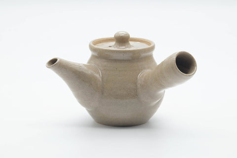 Tezumi — Japanese Kyusu - Floral Beige Glazed Ceramic Filter Teapot - 250ml — side view showing the spout