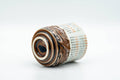 Tezumi — Japanese Teacup - Kanji Decorated Faux-Obori Soma-yaki Yunomi - 120ml — top-down view of the interior
