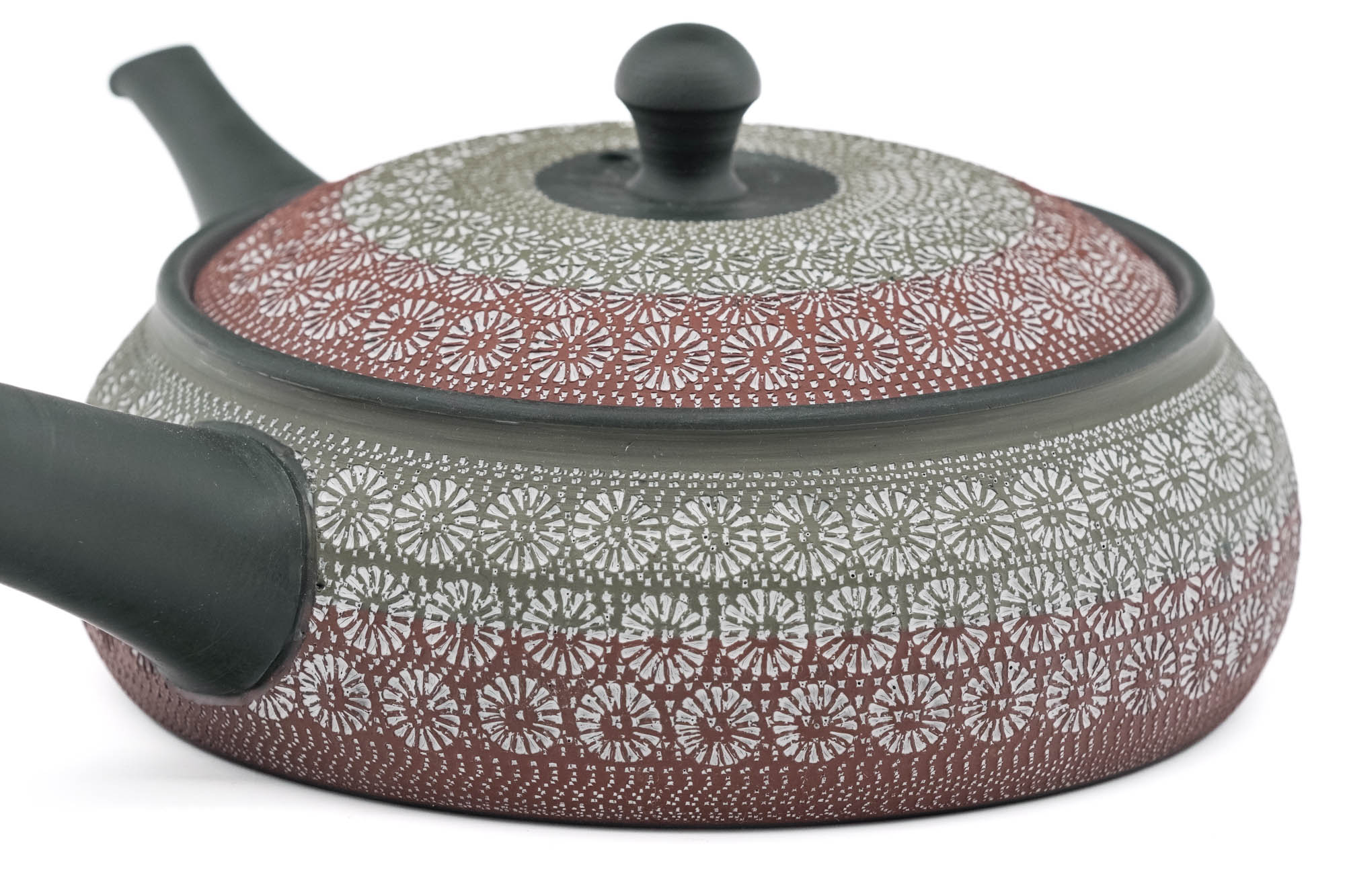 Japanese Kyusu - 磯部輝之 Teruyuki Isobe - Hira-Maru Floral Mishima Tokoname-yaki Teapot - 280ml