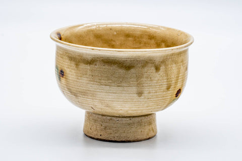 Japanese Matcha Bowl - Crazed Drip-Glazed Yellow Bajyohai Chawan - 300ml