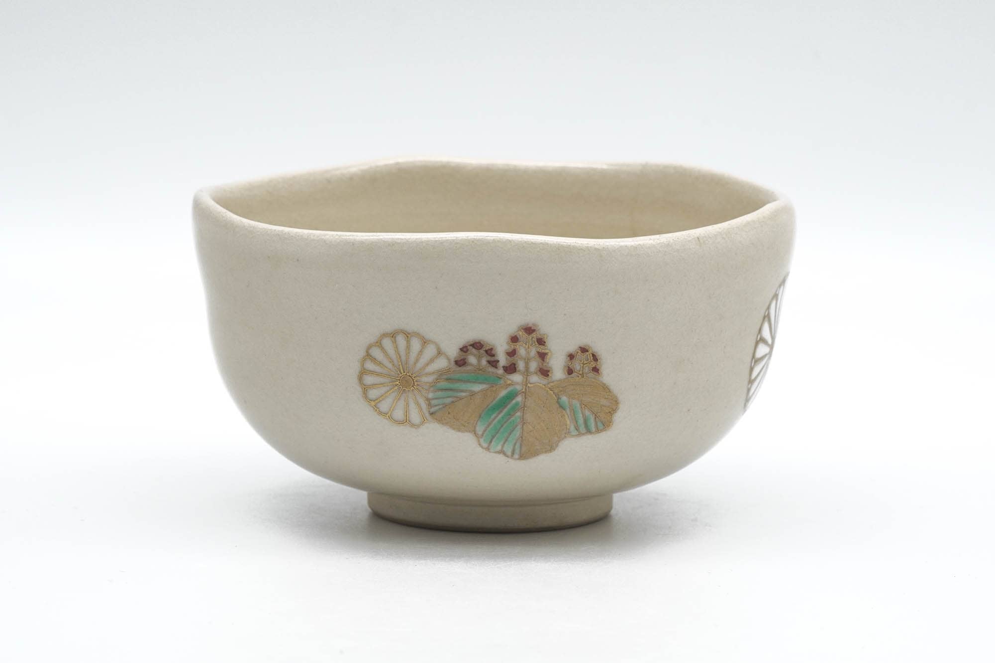 Japanese Matcha Bowl - Floral Beige Glazed Kyo-yaki Chawan - 250ml